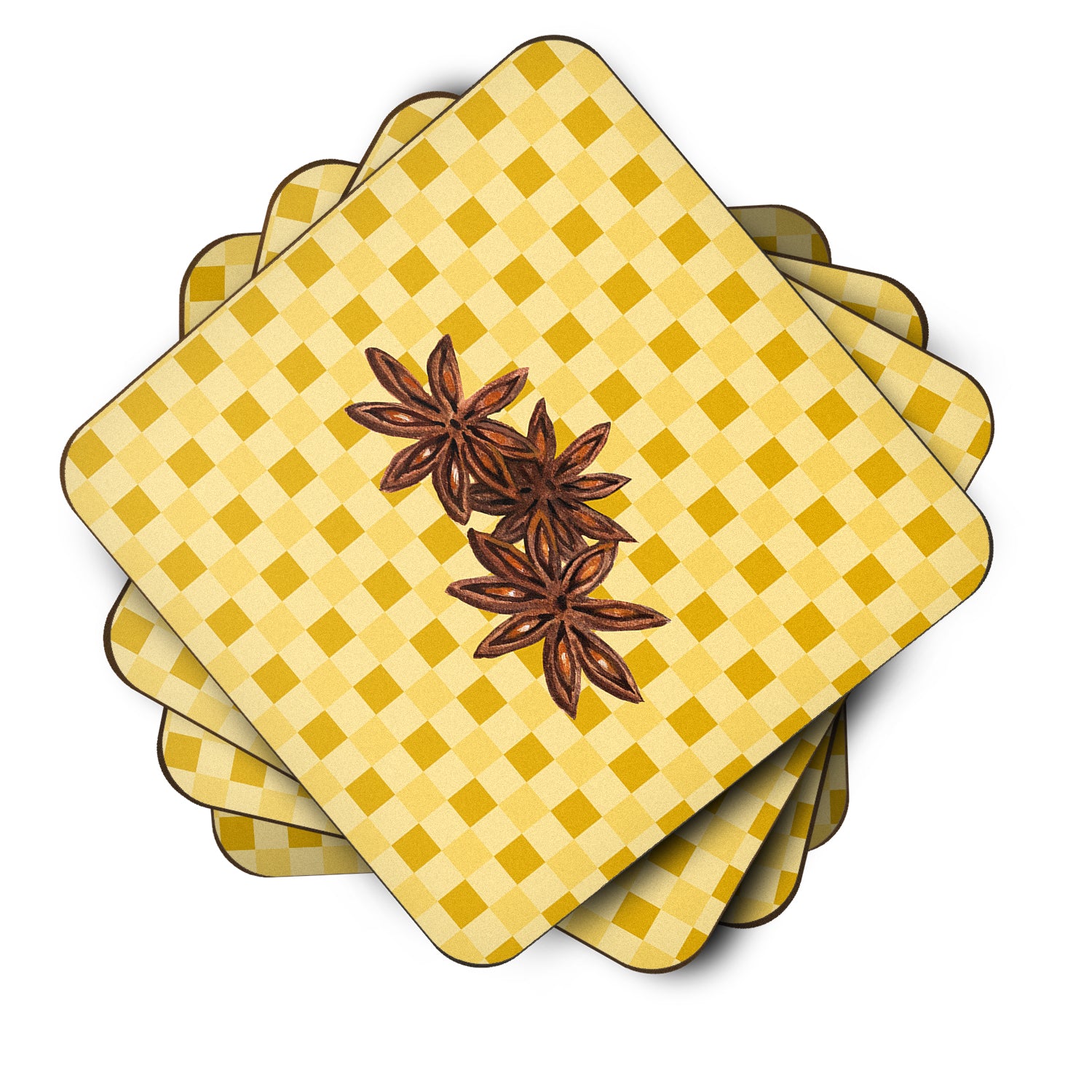 Star Anise on Basketweave Foam Coaster Set of 4 BB7213FC - the-store.com