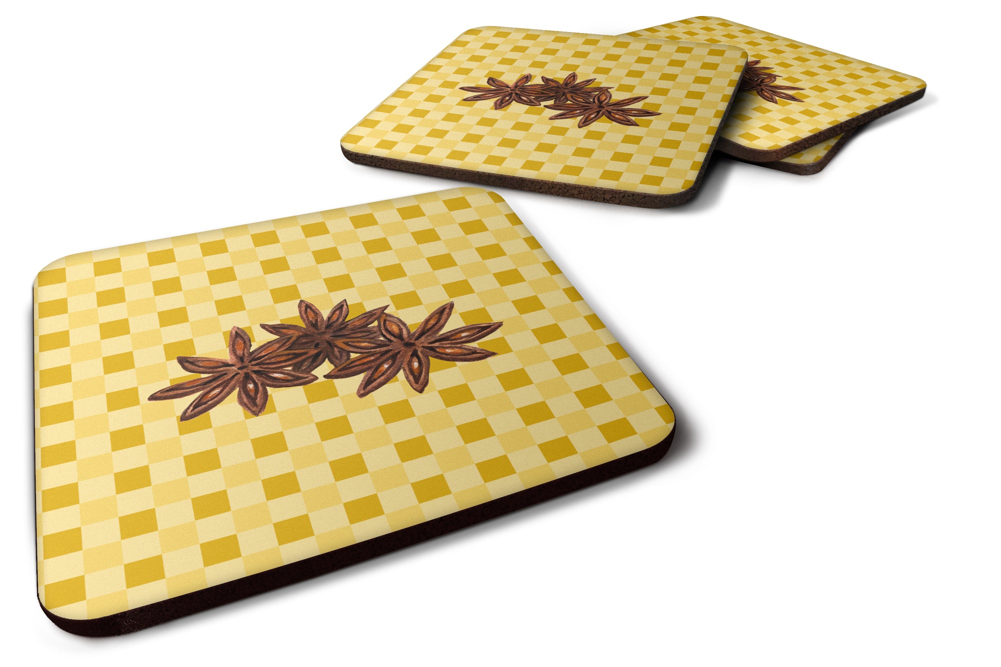 Star Anise on Basketweave Foam Coaster Set of 4 BB7213FC - the-store.com
