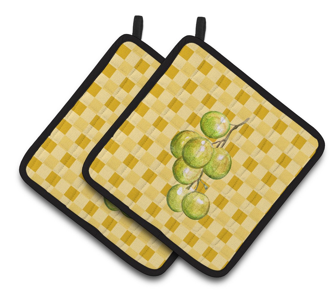 White Grapes on Basketweave Pair of Pot Holders BB7226PTHD by Caroline&#39;s Treasures