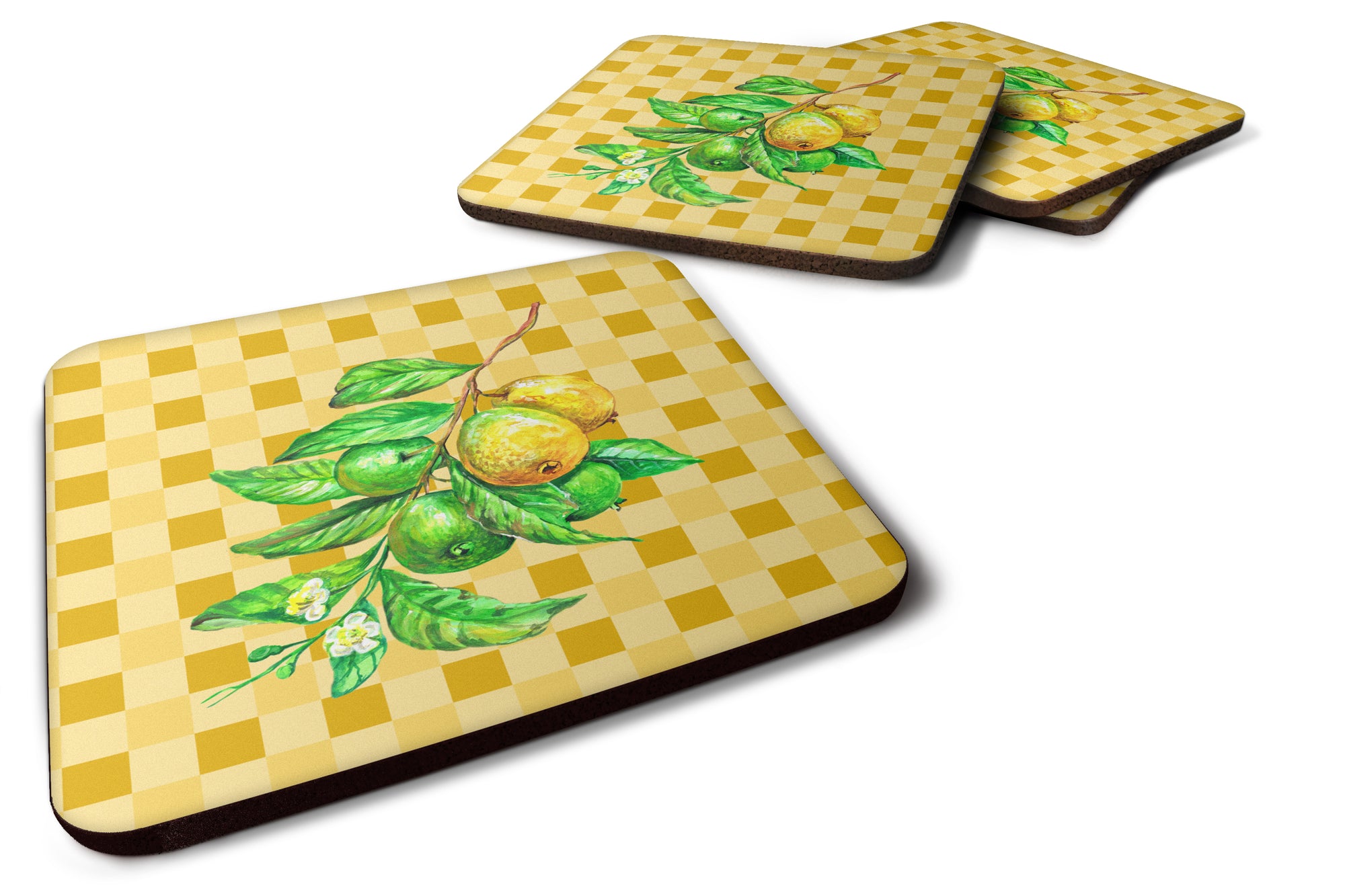 Guavas Branch on Basketweave Foam Coaster Set of 4 BB7228FC - the-store.com