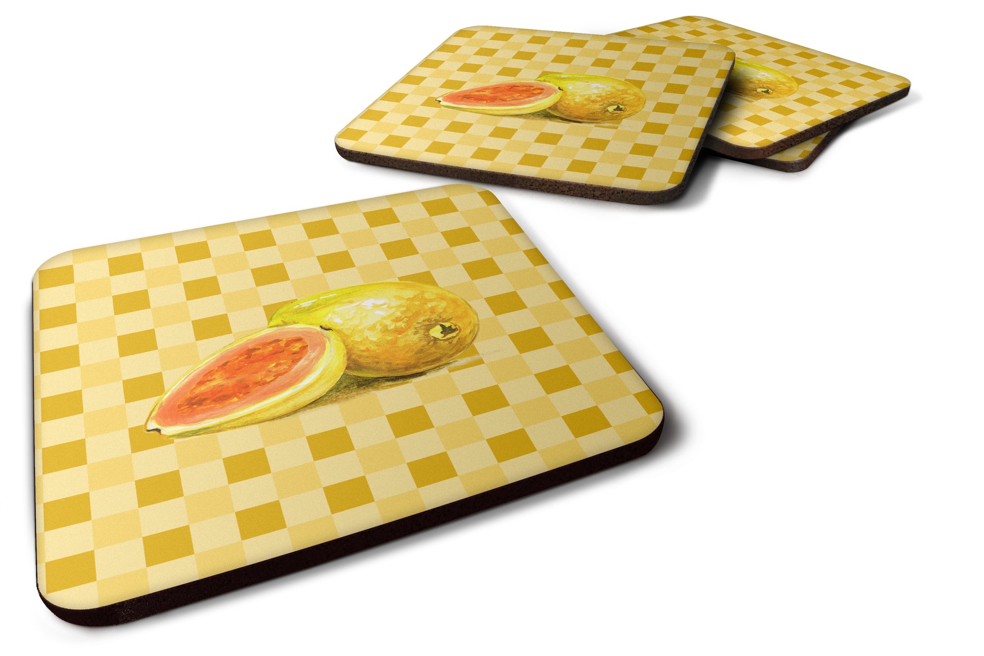 Guava Sliced and Whole on Basketweave Foam Coaster Set of 4 BB7229FC - the-store.com