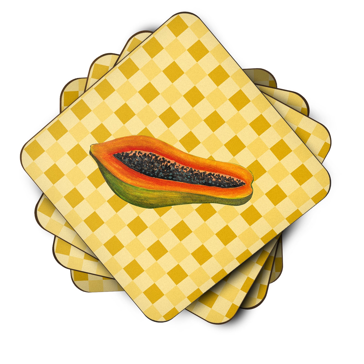 Sliced Papaya on Basketweave Foam Coaster Set of 4 BB7242FC - the-store.com