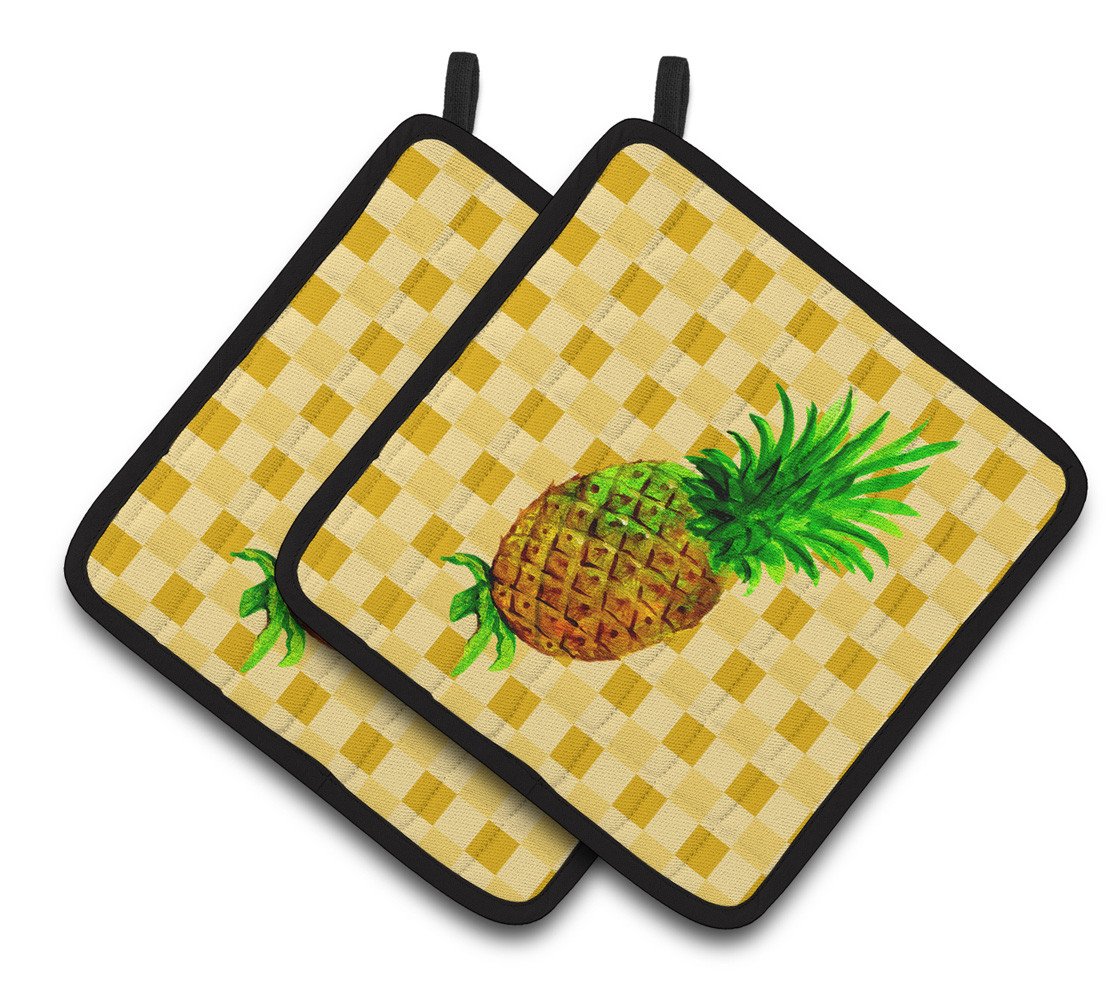 Whole Pineapple on Basketweave Pair of Pot Holders BB7246PTHD by Caroline&#39;s Treasures