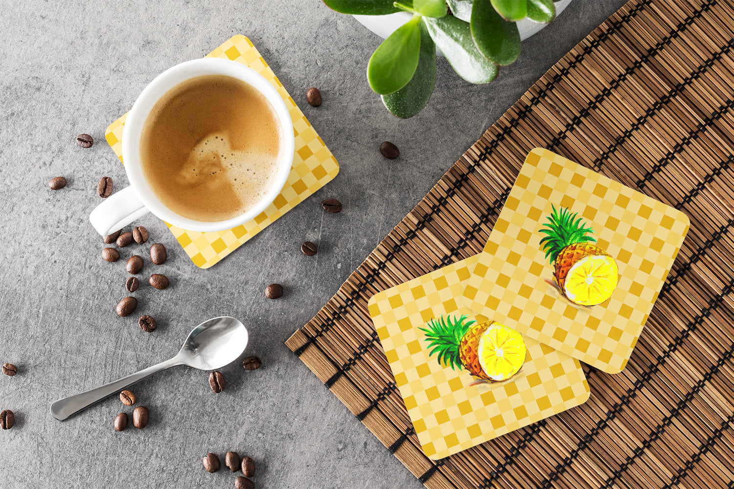 Top of Pineapple Cut on Basketweave Foam Coaster Set of 4 BB7248FC - the-store.com