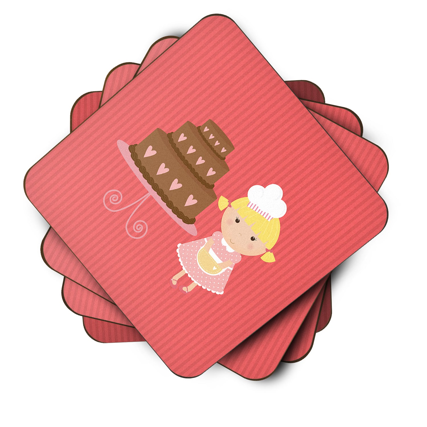 Valentine's Cake Baker Blonde Foam Coaster Set of 4 BB7265FC - the-store.com
