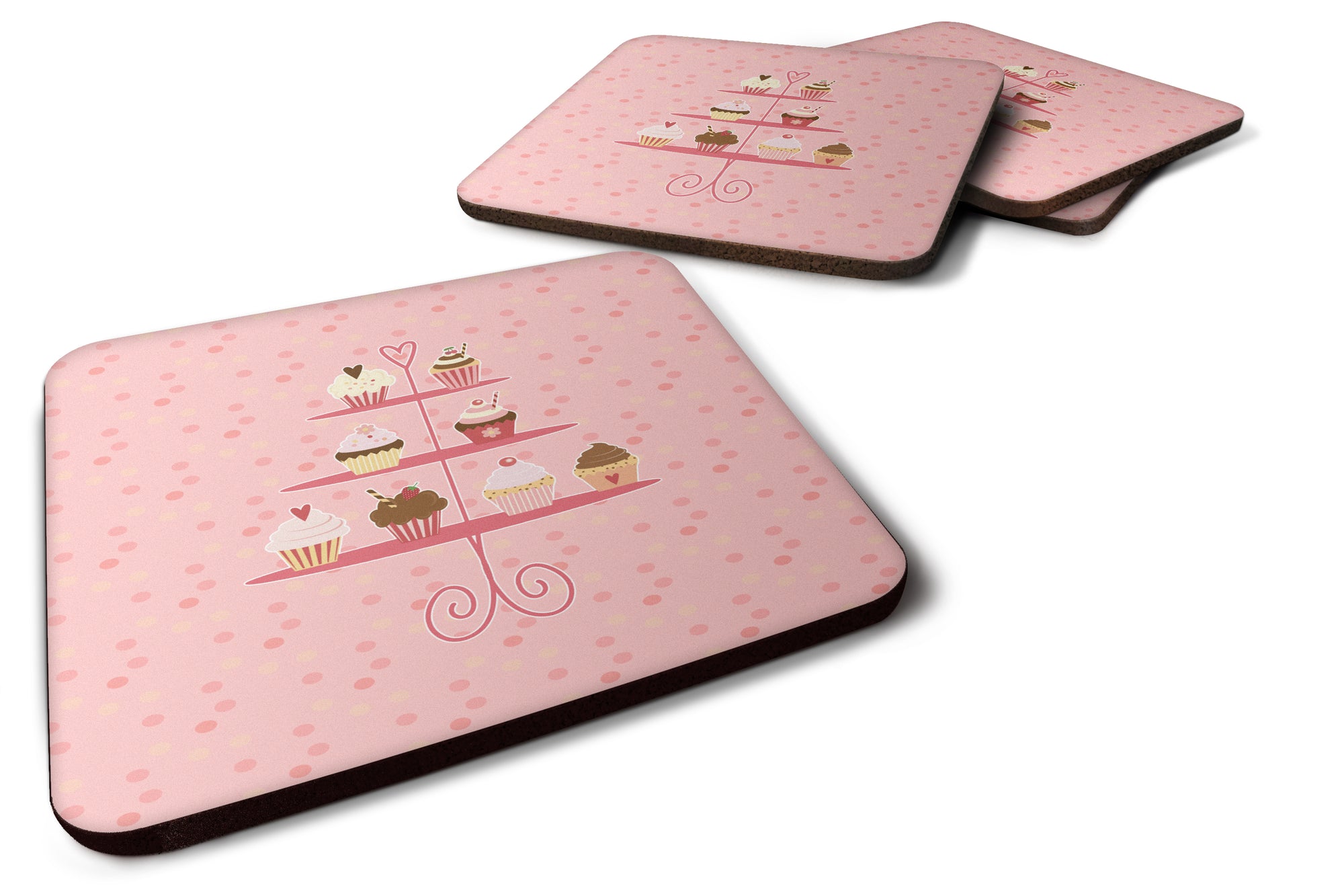 Cupcakes 3 Tier Pink Foam Coaster Set of 4 BB7274FC - the-store.com