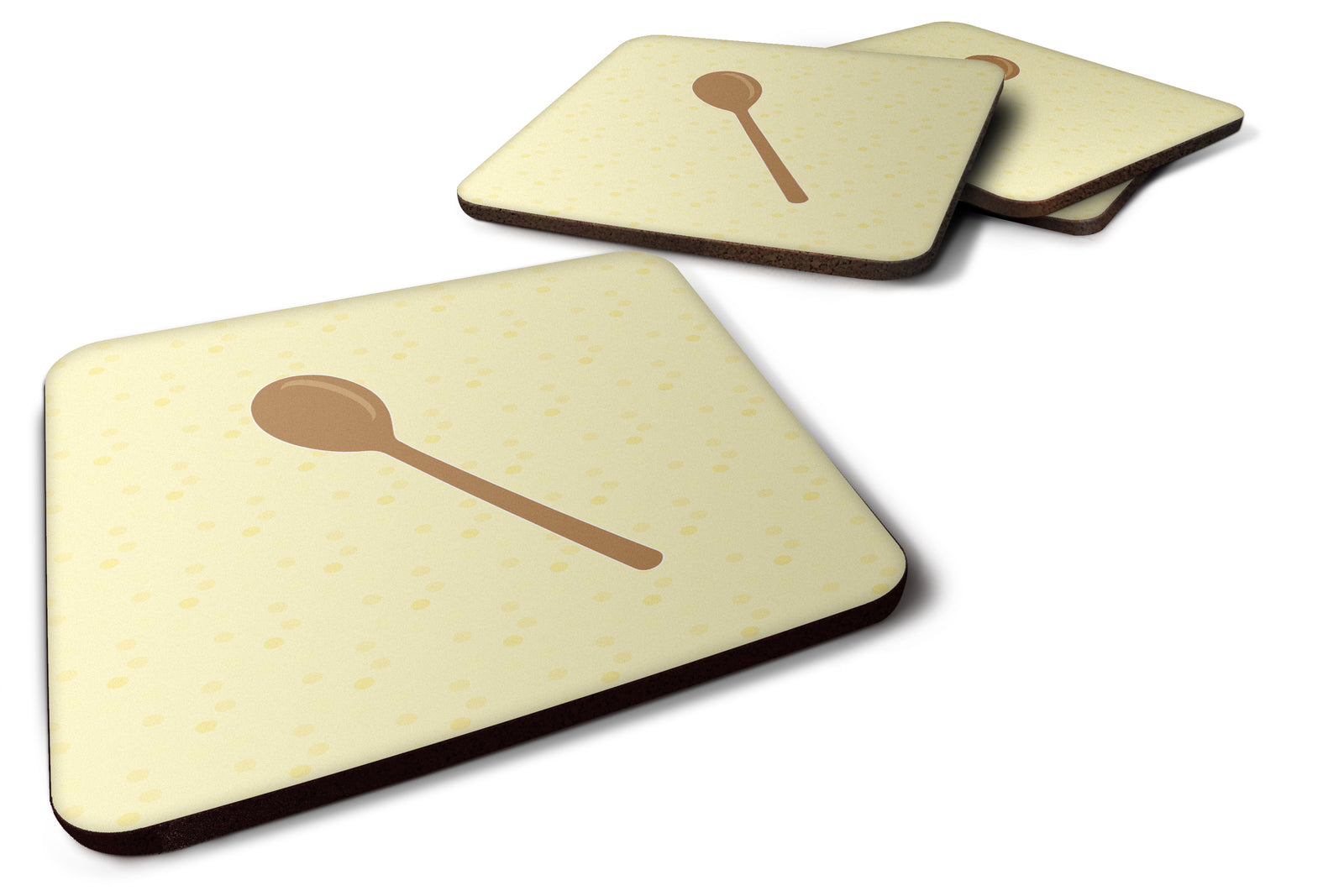 Wooden Spoon on Yellow Foam Coaster Set of 4 BB7285FC - the-store.com