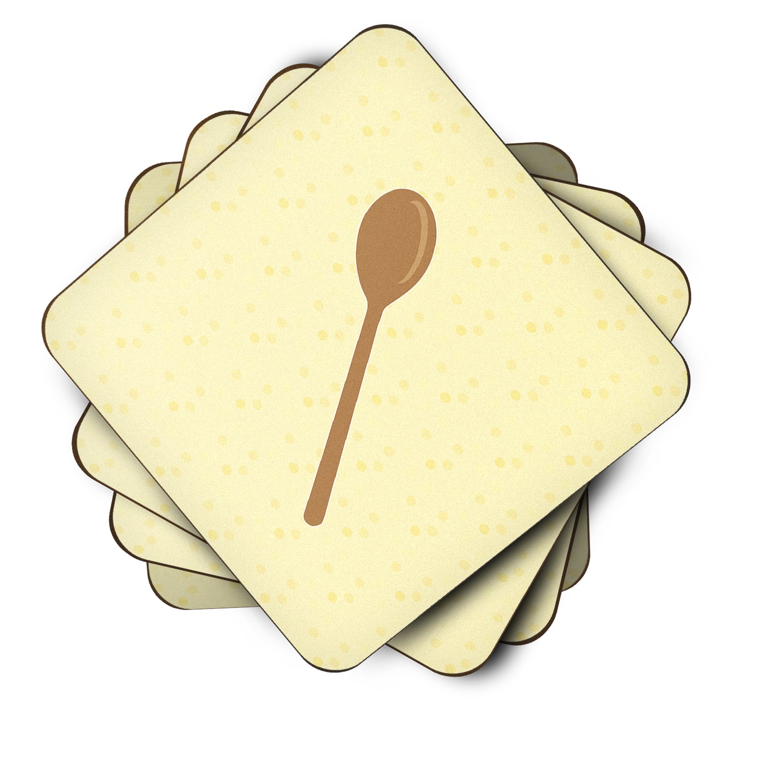 Wooden Spoon on Yellow Foam Coaster Set of 4 BB7285FC - the-store.com