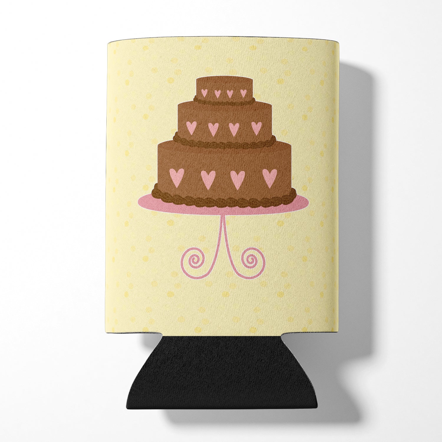 3 Tier Heart Chocolate Cake on Yellow Can or Bottle Hugger BB7288CC