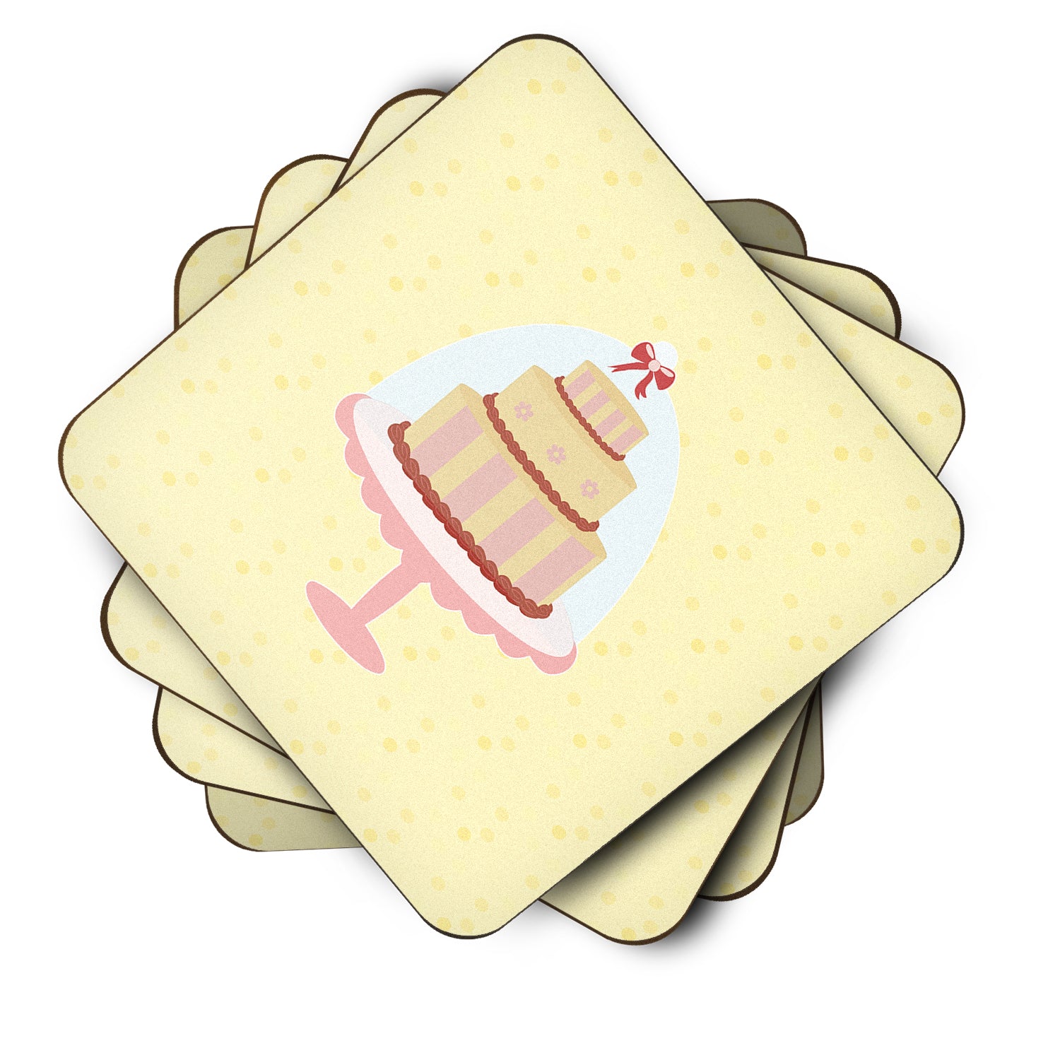 3 Tier Cake on Yellow Foam Coaster Set of 4 BB7290FC - the-store.com