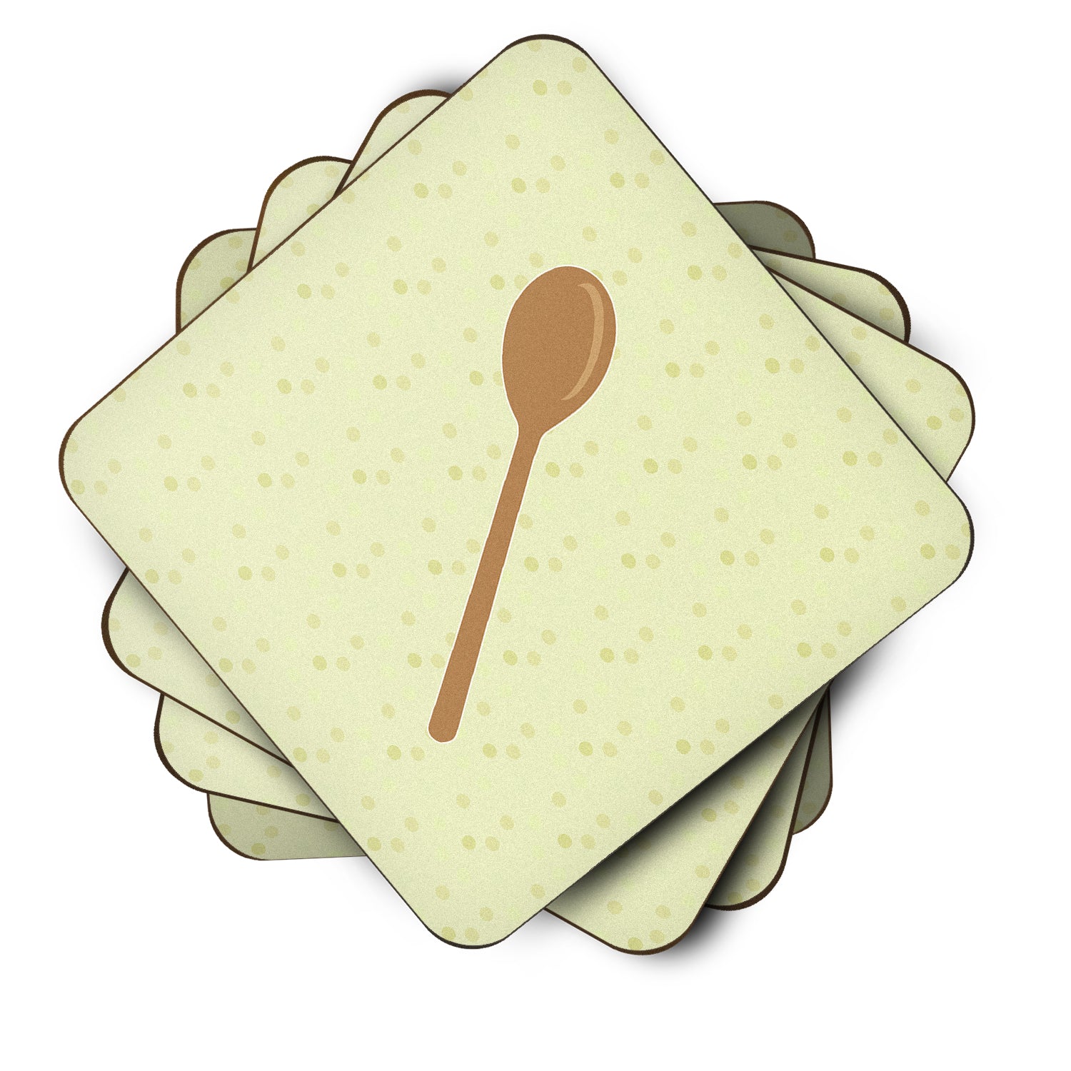 Wooden Spoon on Green Foam Coaster Set of 4 BB7300FC - the-store.com