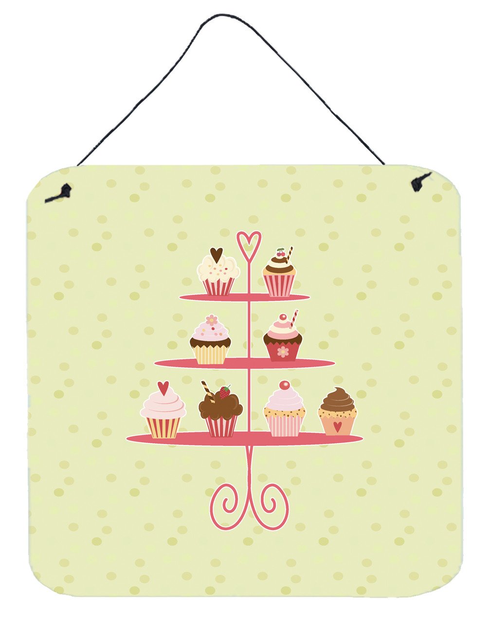 Cupcakes 3 Tier Stand on Green Wall or Door Hanging Prints BB7304DS66 by Caroline&#39;s Treasures