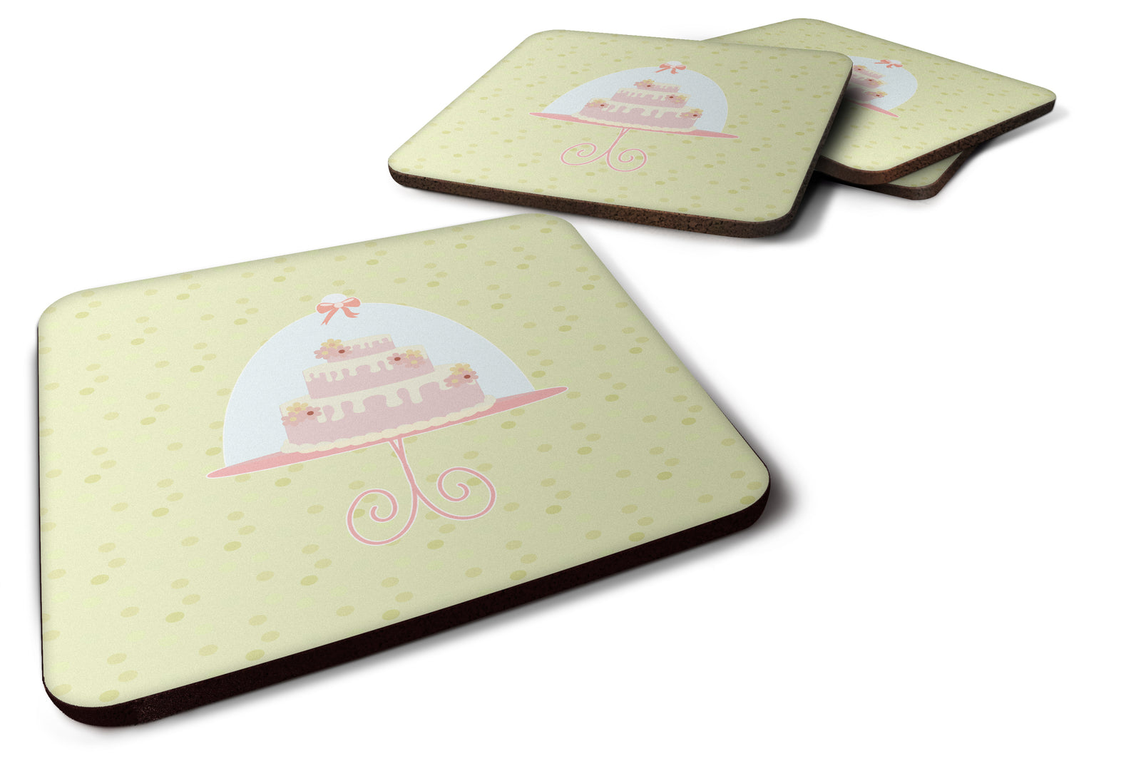Decorated Cake on Green Foam Coaster Set of 4 BB7306FC - the-store.com