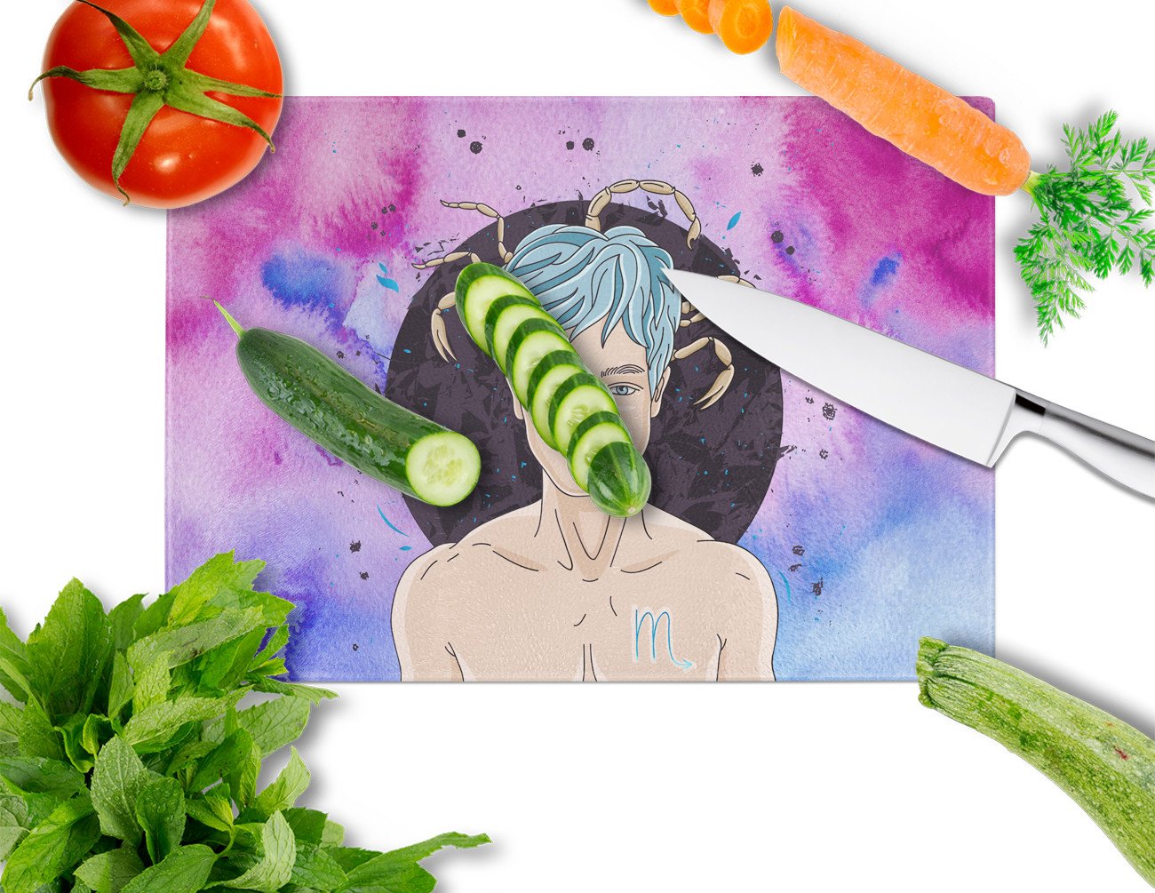 Caroline's Treasures Scorpio Zodiac Sign Glass Cutting Boards – Durable, Decorative Kitchen Art Large BB7324LCB
