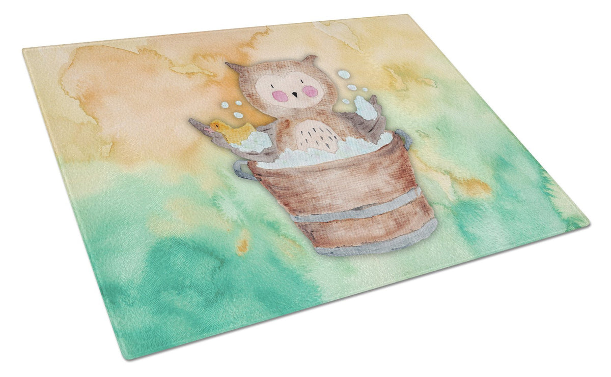 Owl Bathing Watercolor Glass Cutting Board Large BB7342LCB by Caroline&#39;s Treasures