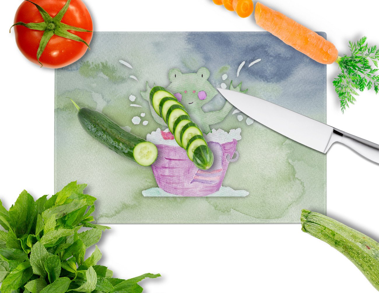 Frog Bathing Watercolor Glass Cutting Board Large BB7343LCB by Caroline's Treasures