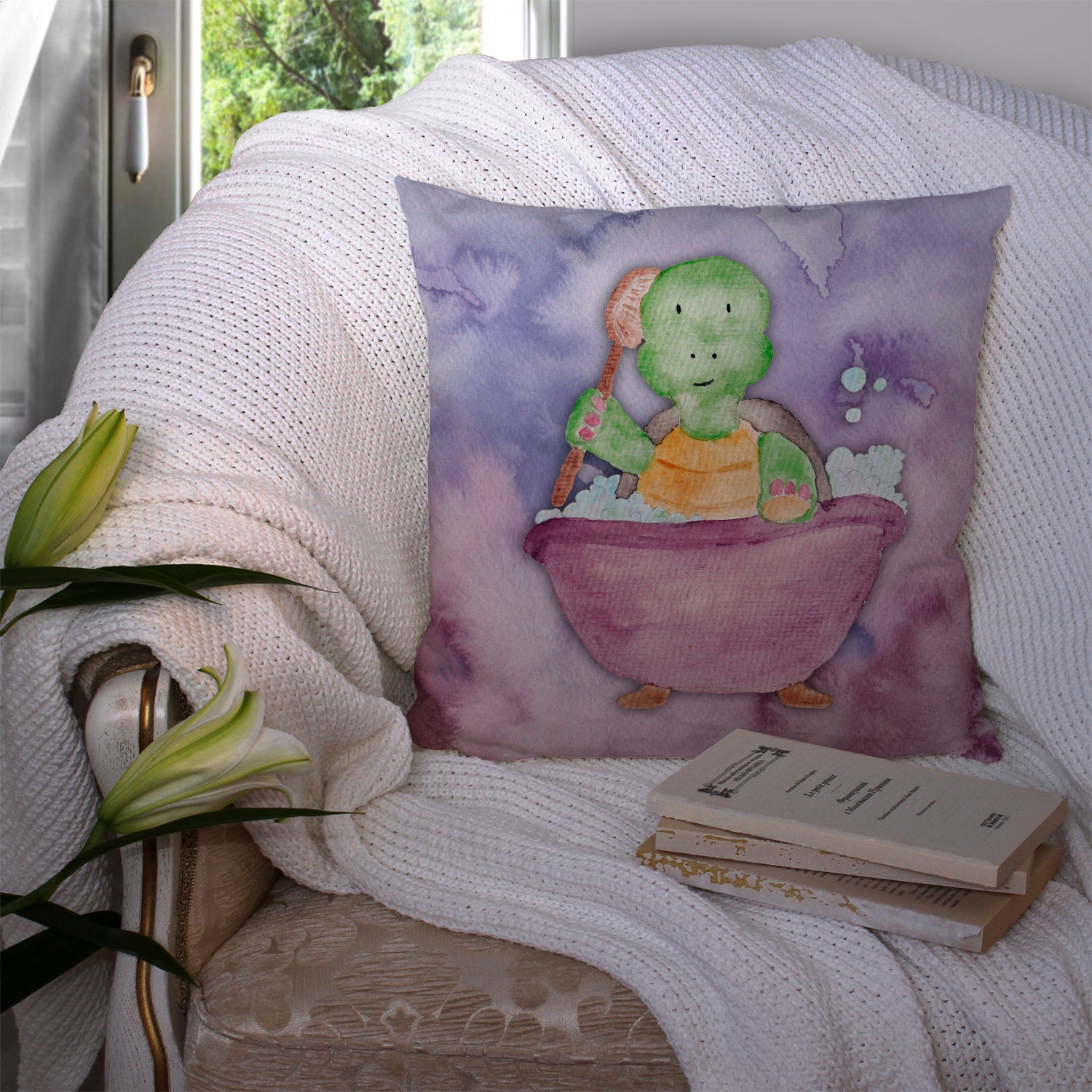 Turtle Bathing Watercolor Fabric Decorative Pillow BB7344PW1414 - the-store.com