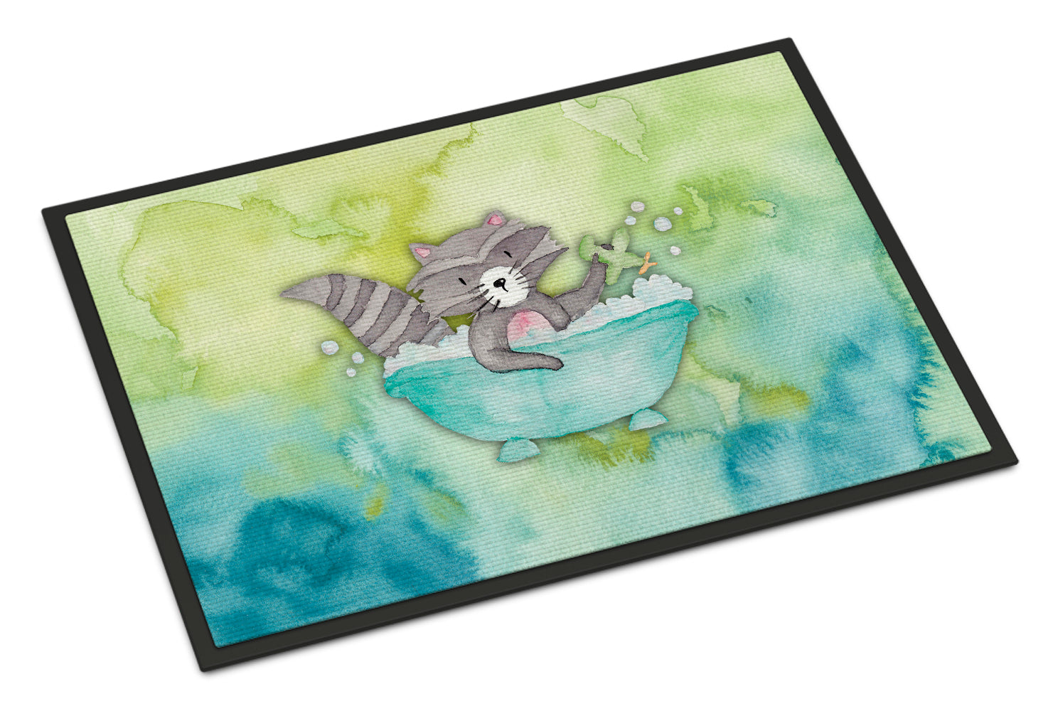 Raccoon Bathing Watercolor Indoor or Outdoor Mat 18x27 BB7345MAT - the-store.com