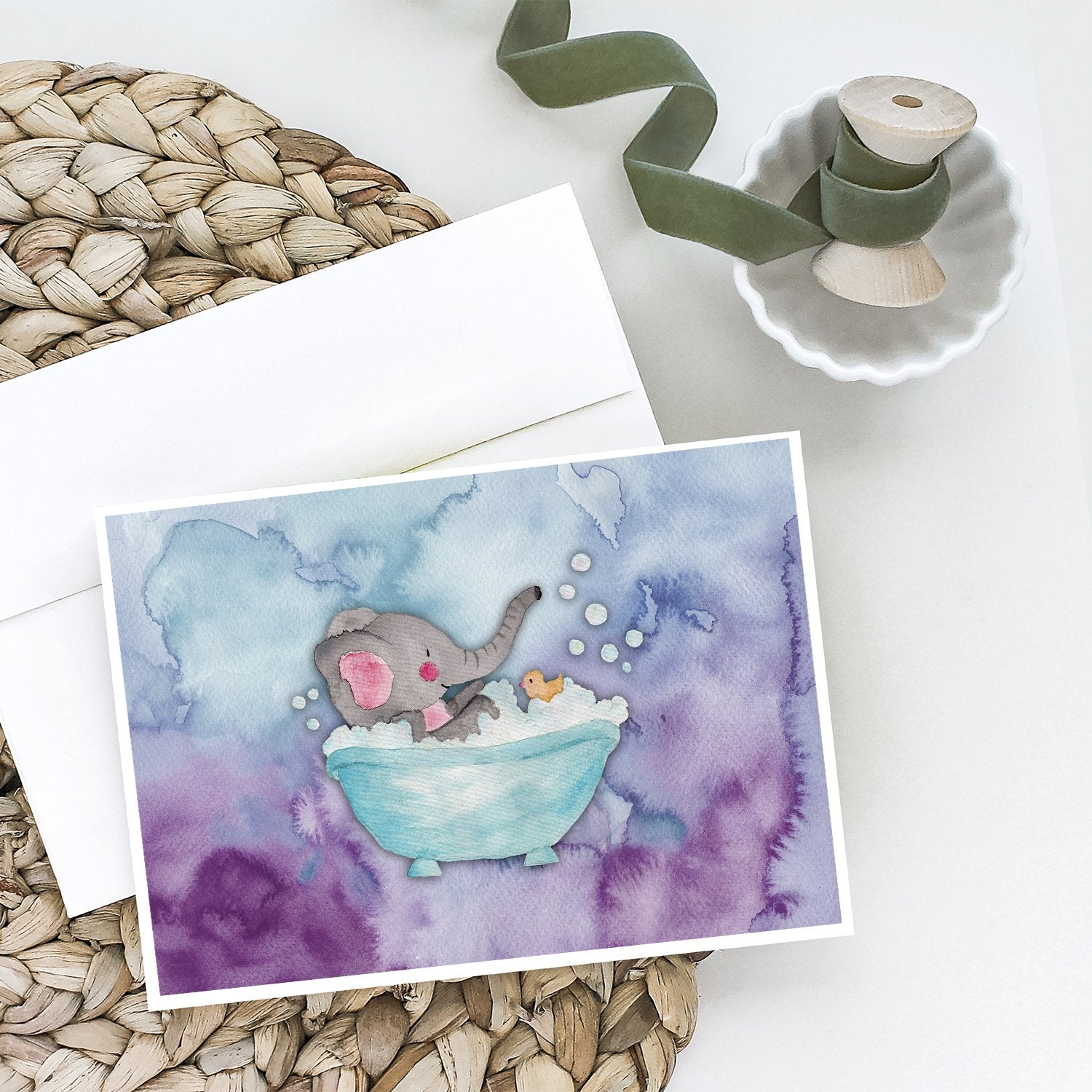 Elephant Bathing Watercolor Greeting Cards and Envelopes Pack of 8 - the-store.com