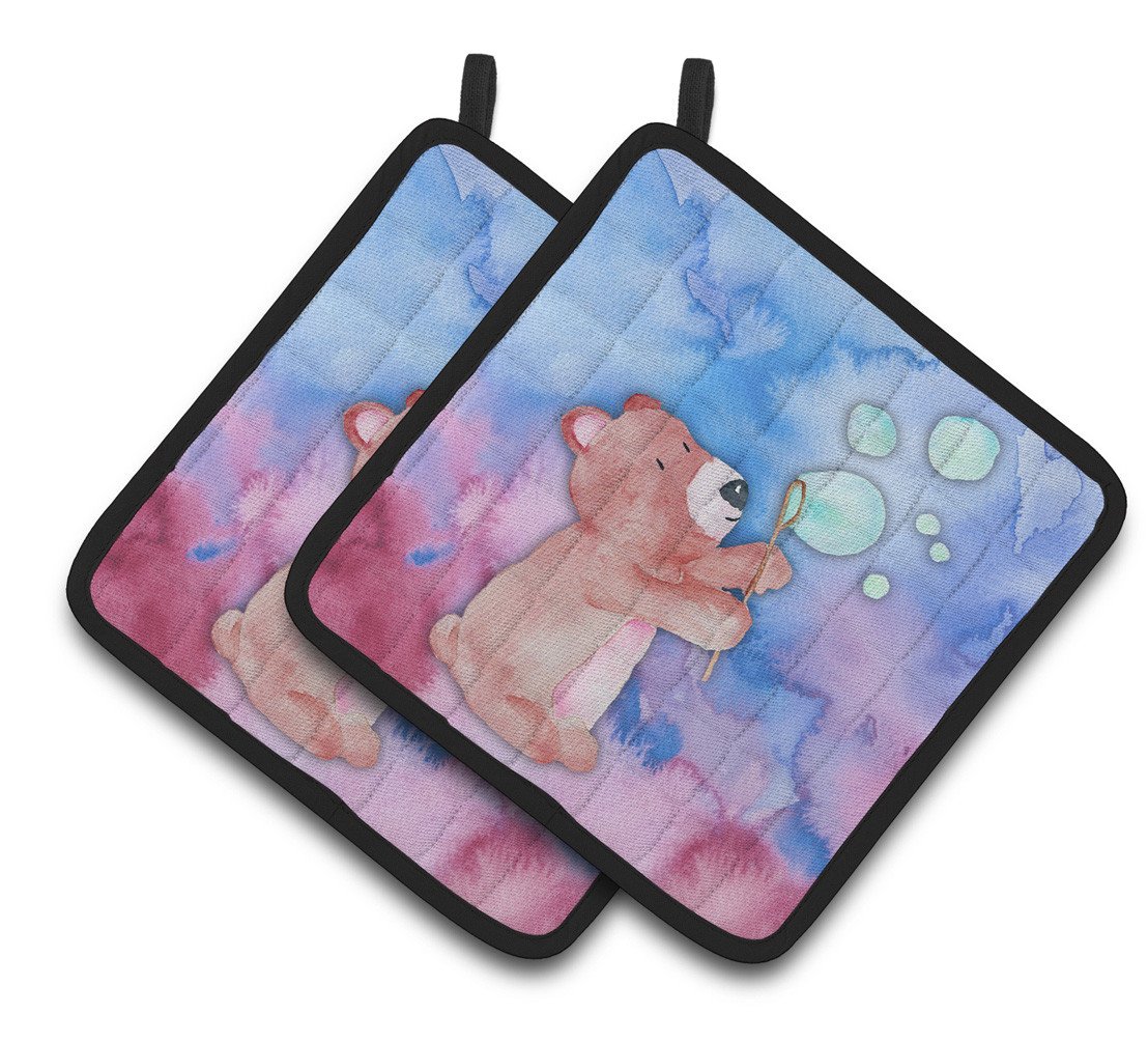 Bear and Bubbles Watercolor Pair of Pot Holders BB7347PTHD by Caroline&#39;s Treasures