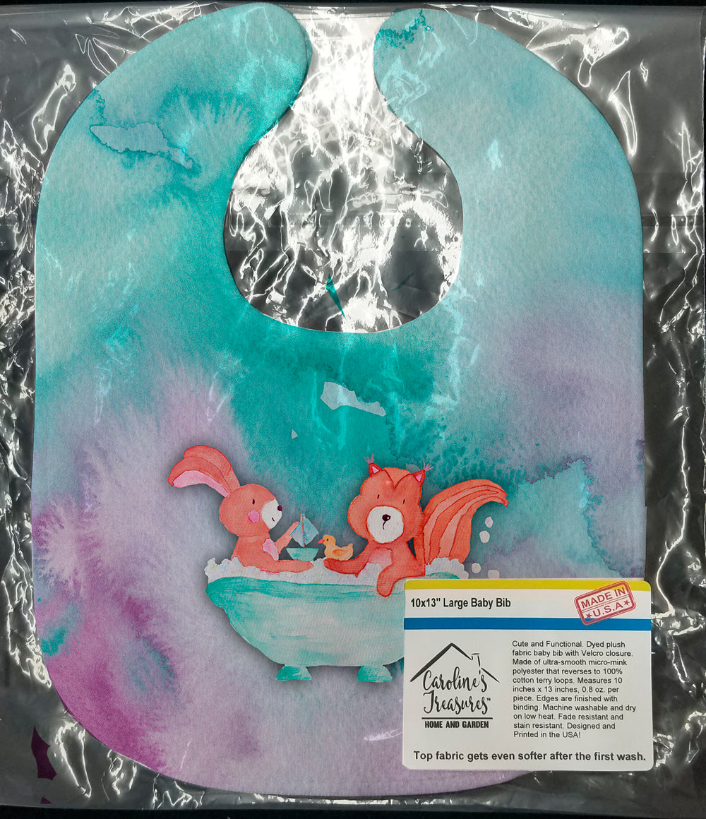 Caroline's Treasures Rabbit and Squirrel Bathing Watercolor Baby Bib BB7348BIB