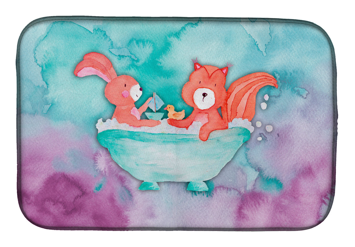 Rabbit and Squirrel Bathing Watercolor Dish Drying Mat BB7348DDM