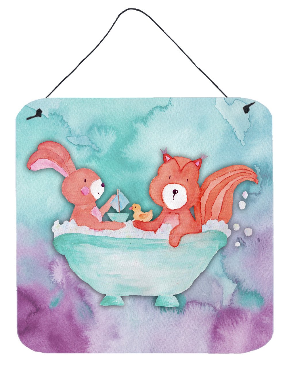 Rabbit and Squirrel Bathing Watercolor Wall or Door Hanging Prints BB7348DS66 by Caroline&#39;s Treasures