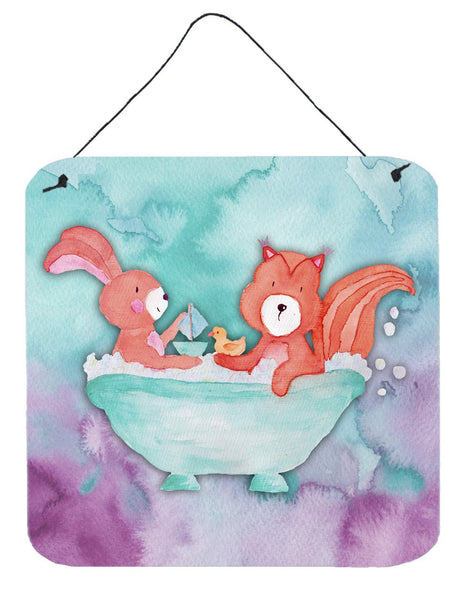 Rabbit and Squirrel Bathing Watercolor Wall or Door Hanging Prints BB7348DS66 by Caroline's Treasures
