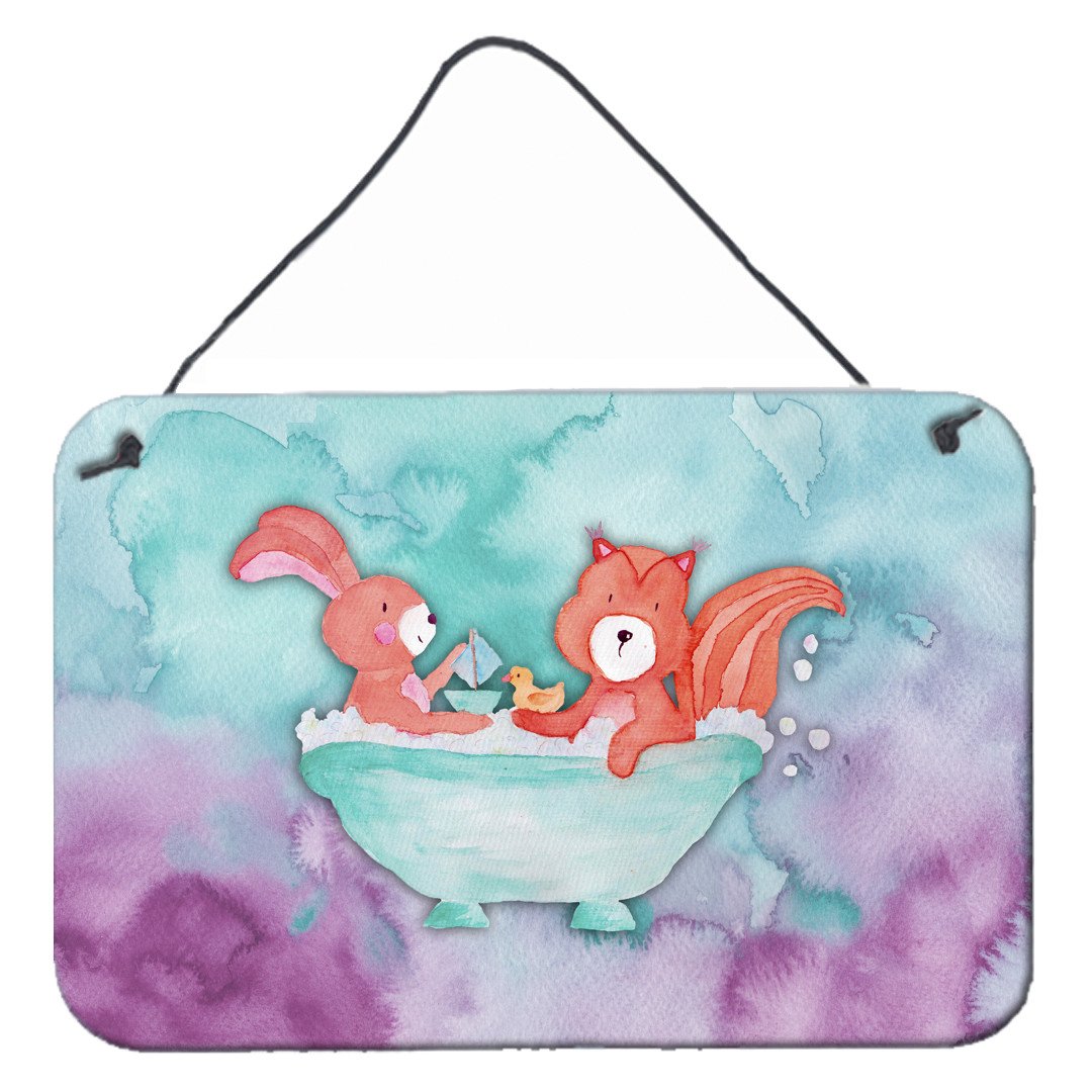 Rabbit and Squirrel Bathing Watercolor Wall or Door Hanging Prints BB7348DS812 by Caroline&#39;s Treasures