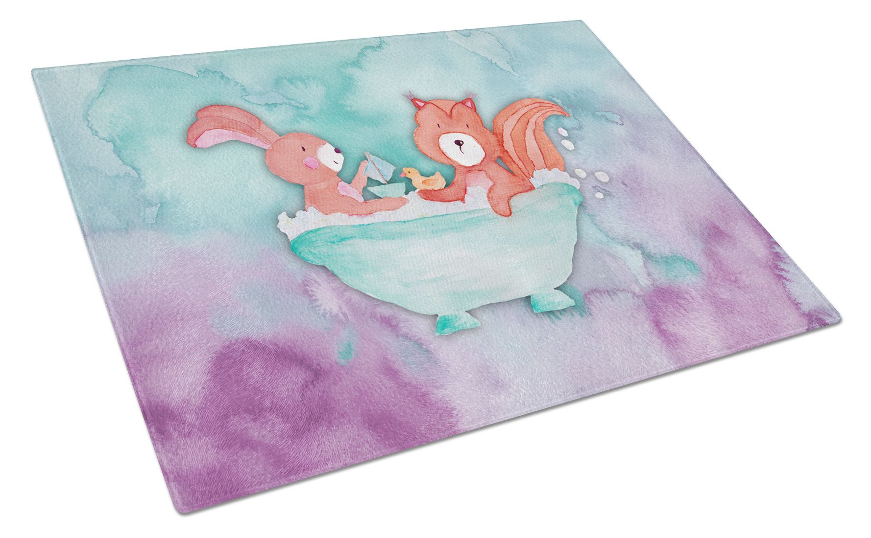 Rabbit and Squirrel Bathing Watercolor Glass Cutting Board Large BB7348LCB by Caroline's Treasures