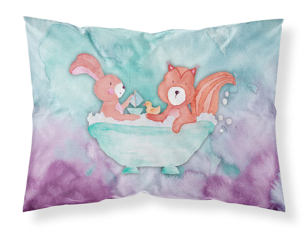 Rabbit and Squirrel Bathing Watercolor Fabric Standard Pillowcase BB7348PILLOWCASE by Caroline&#39;s Treasures