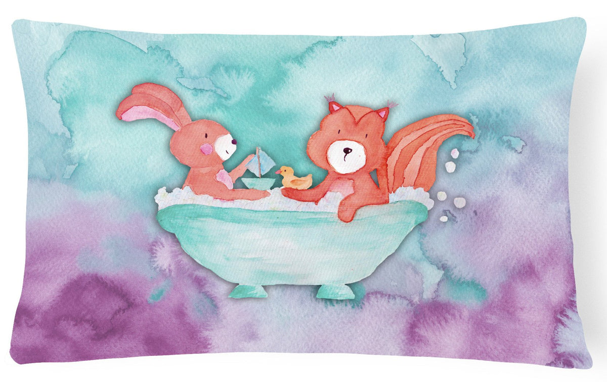 Rabbit and Squirrel Bathing Watercolor Canvas Fabric Decorative Pillow BB7348PW1216 by Caroline&#39;s Treasures