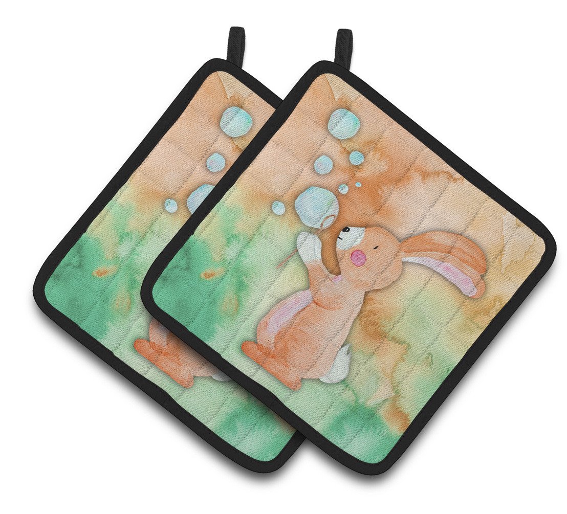 Rabbit and Bubbles Watercolor Pair of Pot Holders BB7349PTHD by Caroline&#39;s Treasures