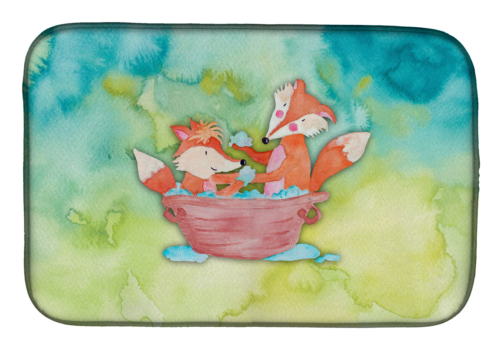 Foxes Bathing Watercolor Dish Drying Mat BB7350DDM