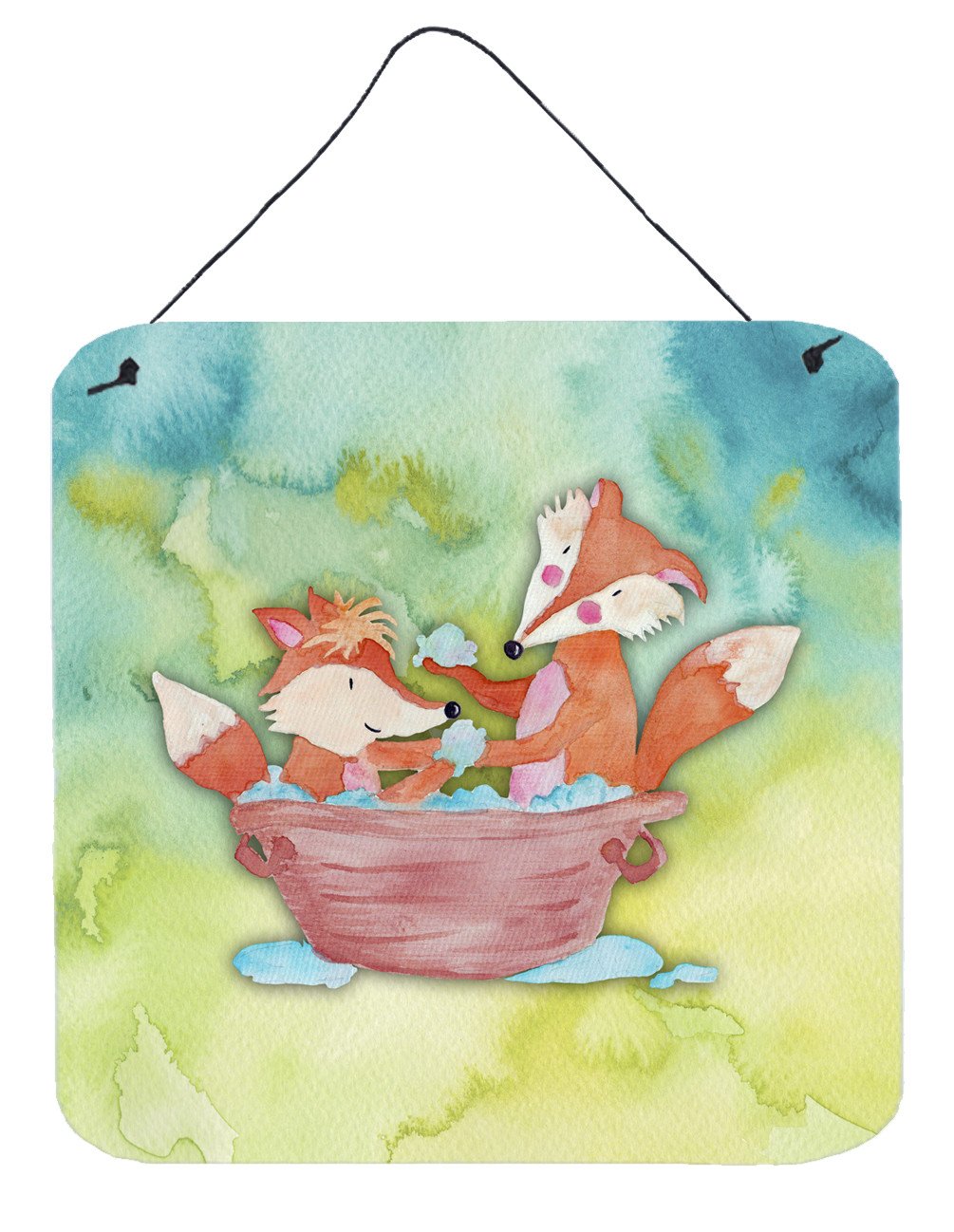 Foxes Bathing Watercolor Wall or Door Hanging Prints BB7350DS66 by Caroline&#39;s Treasures