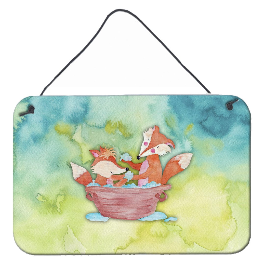 Foxes Bathing Watercolor Wall or Door Hanging Prints BB7350DS812 by Caroline&#39;s Treasures