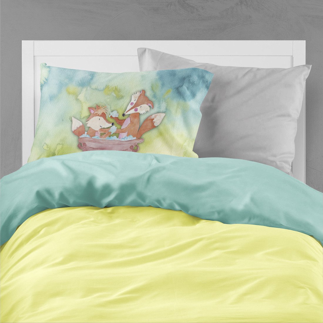Foxes Bathing Watercolor Fabric Standard Pillowcase BB7350PILLOWCASE by Caroline's Treasures