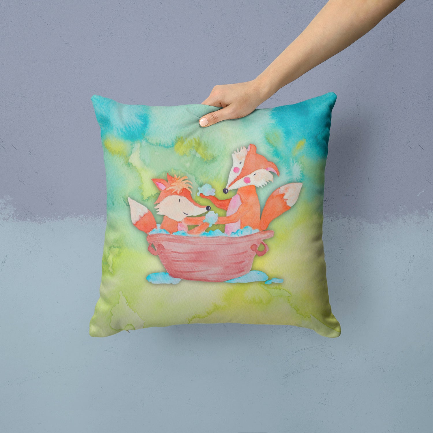 Foxes Bathing Watercolor Fabric Decorative Pillow BB7350PW1414 - the-store.com