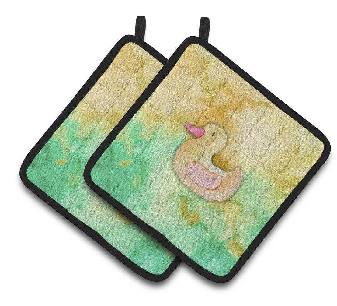 Rubber Duckie Watercolor Pair of Pot Holders BB7351PTHD by Caroline&#39;s Treasures