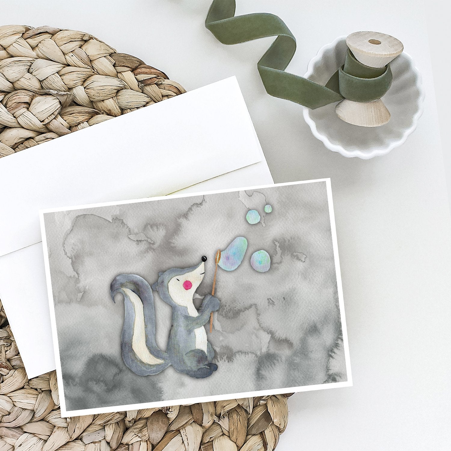 Buy this Skunk and Bubbles Watercolor Greeting Cards and Envelopes Pack of 8