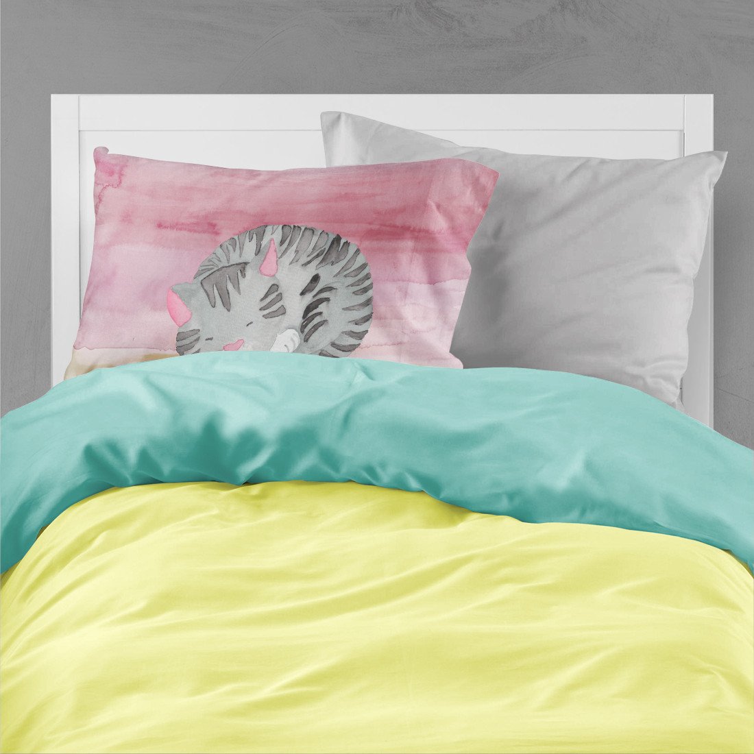 Sleeping Grey Cat Watercolor Fabric Standard Pillowcase BB7353PILLOWCASE by Caroline's Treasures