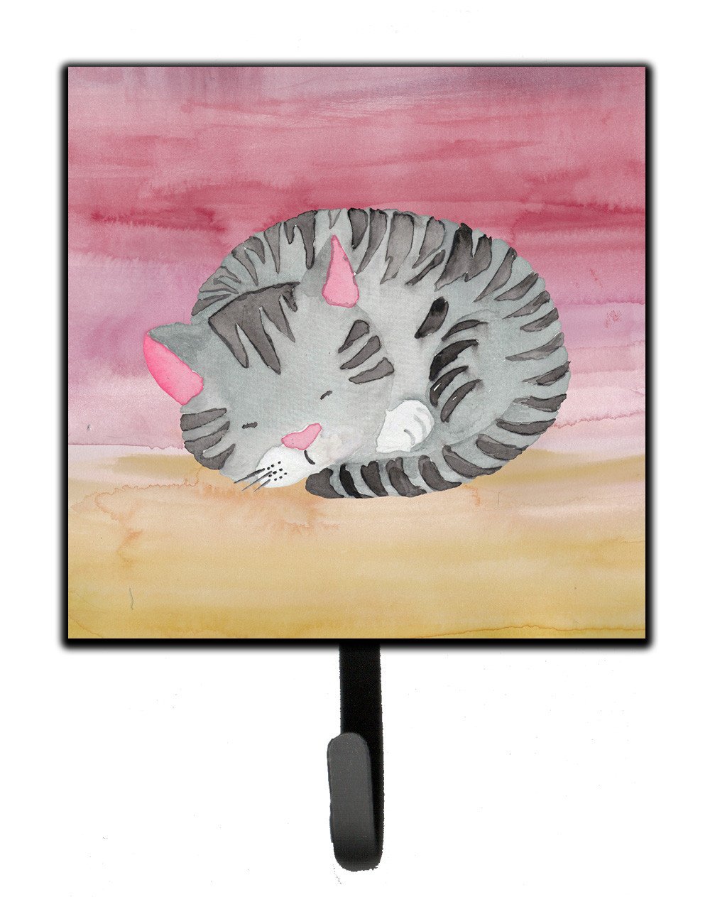 Sleeping Grey Cat Watercolor Leash or Key Holder BB7353SH4 by Caroline&#39;s Treasures