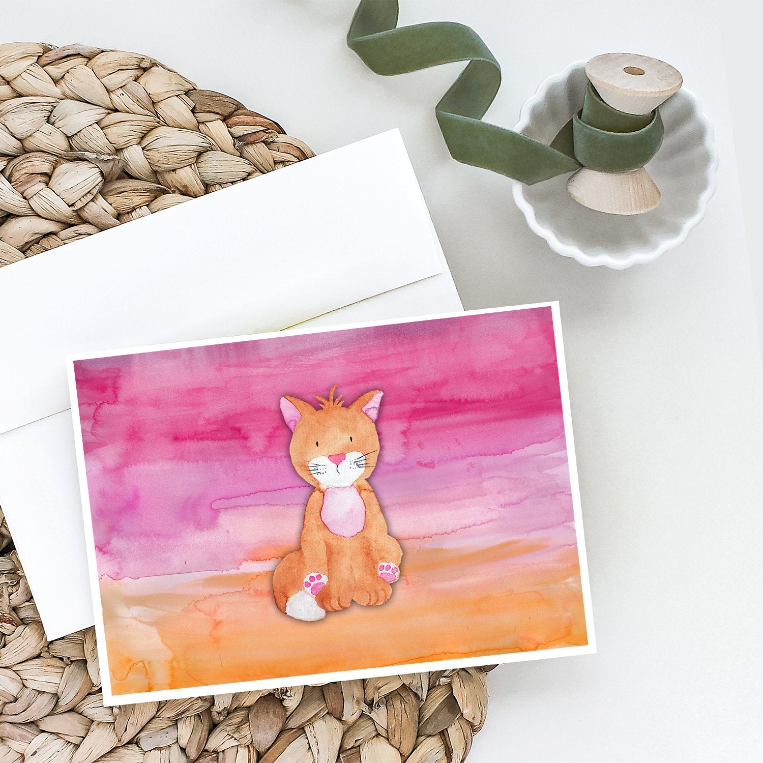 Orange Cat Watercolor Greeting Cards and Envelopes Pack of 8 - the-store.com