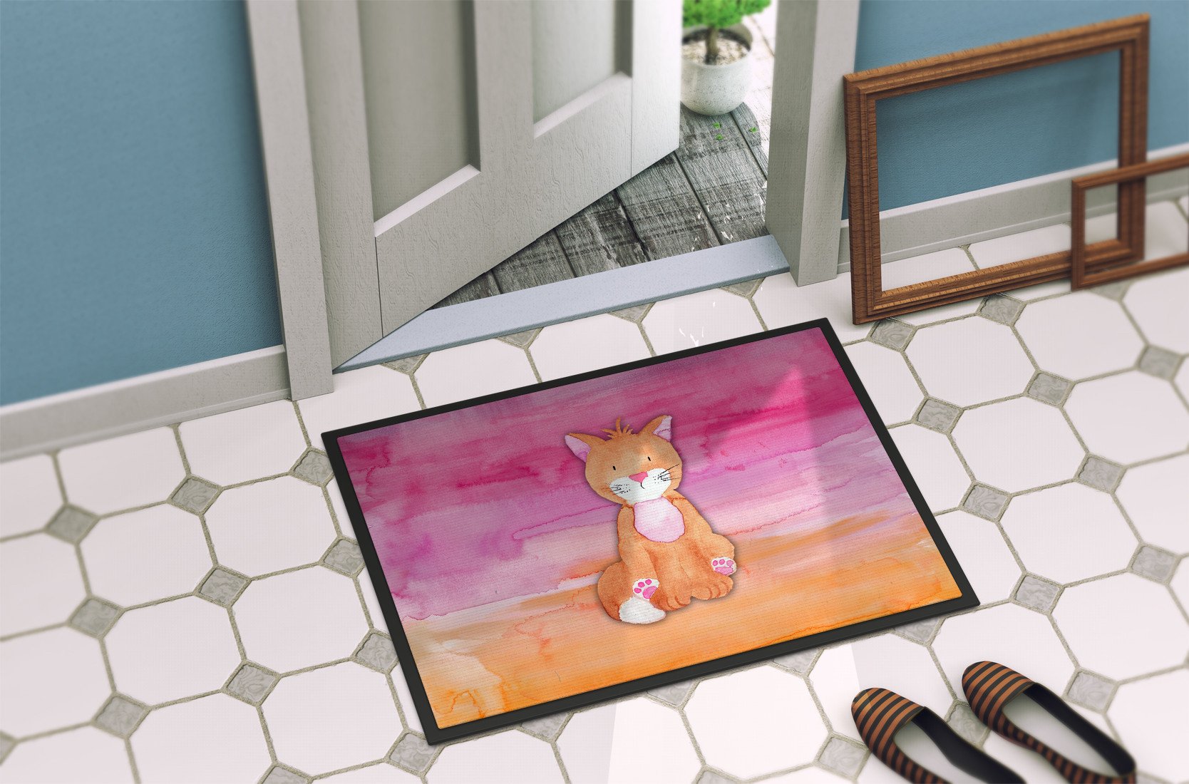 Orange Cat Watercolor Indoor or Outdoor Mat 24x36 BB7354JMAT by Caroline's Treasures