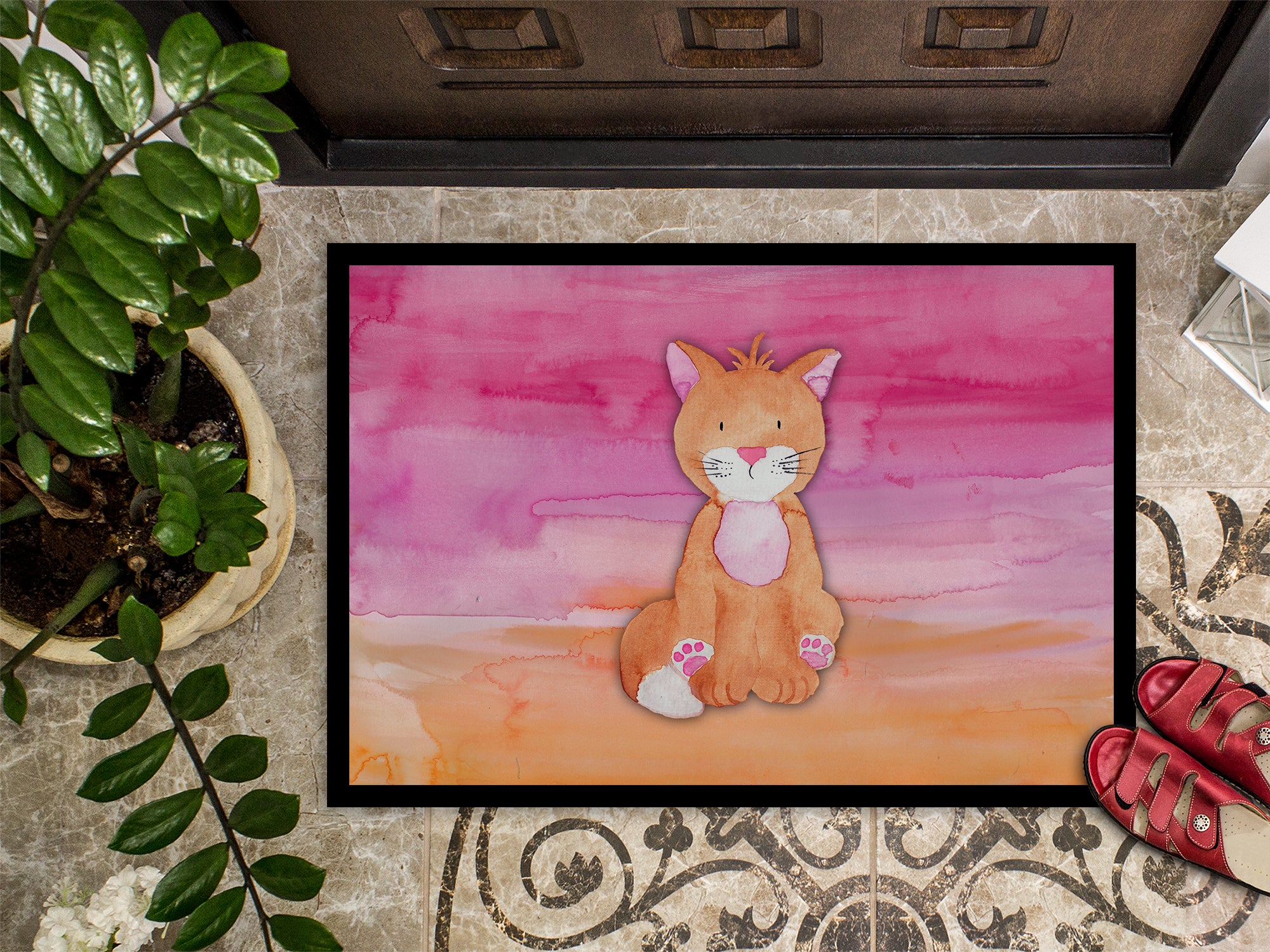 Orange Cat Watercolor Indoor or Outdoor Mat 18x27 BB7354MAT - the-store.com