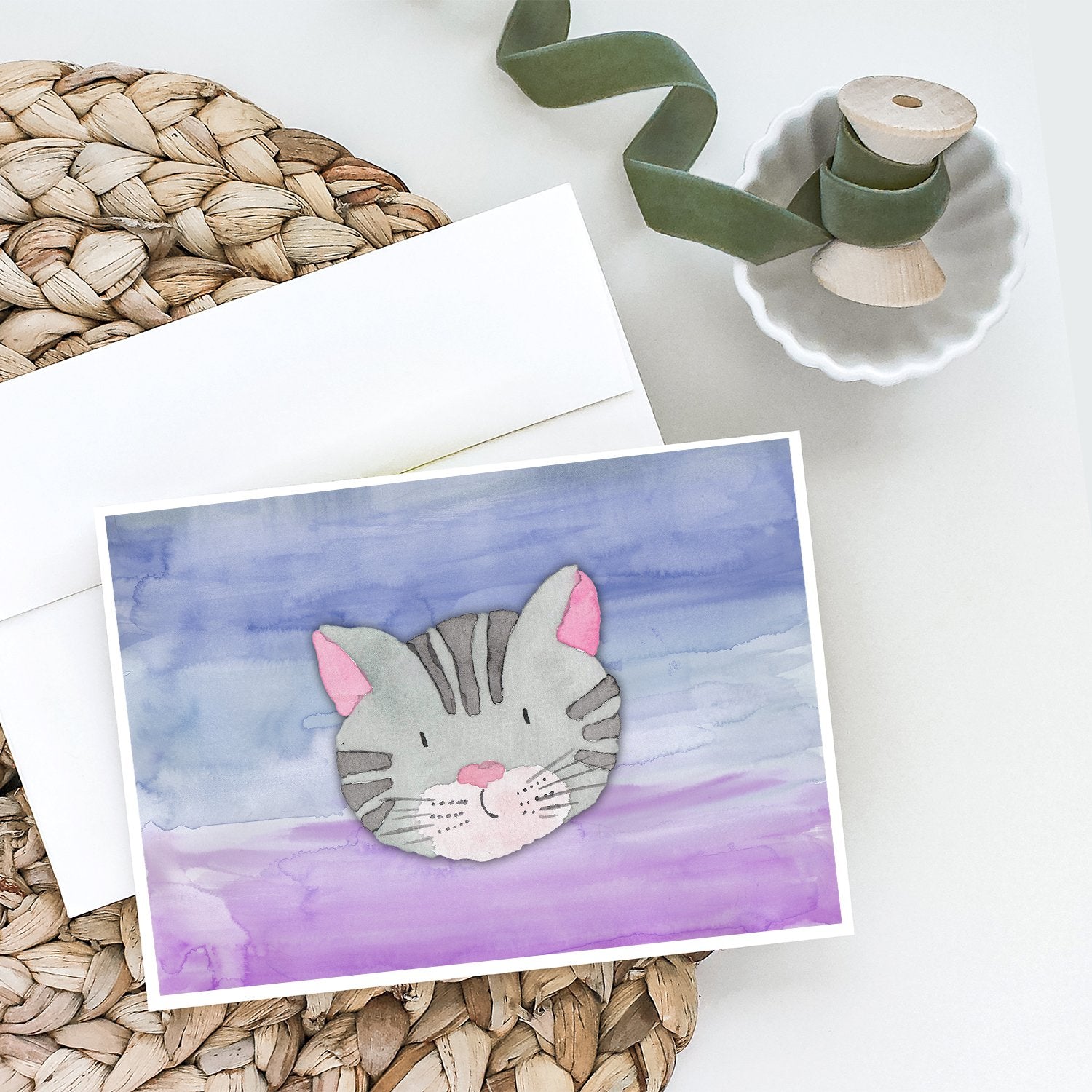 Buy this Cat Face Watercolor Greeting Cards and Envelopes Pack of 8