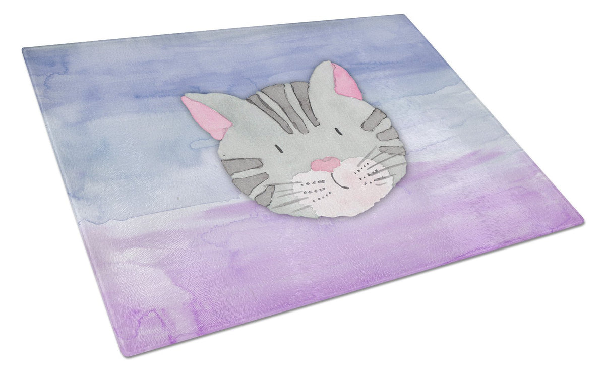 Cat Face Watercolor Glass Cutting Board Large BB7355LCB by Caroline&#39;s Treasures