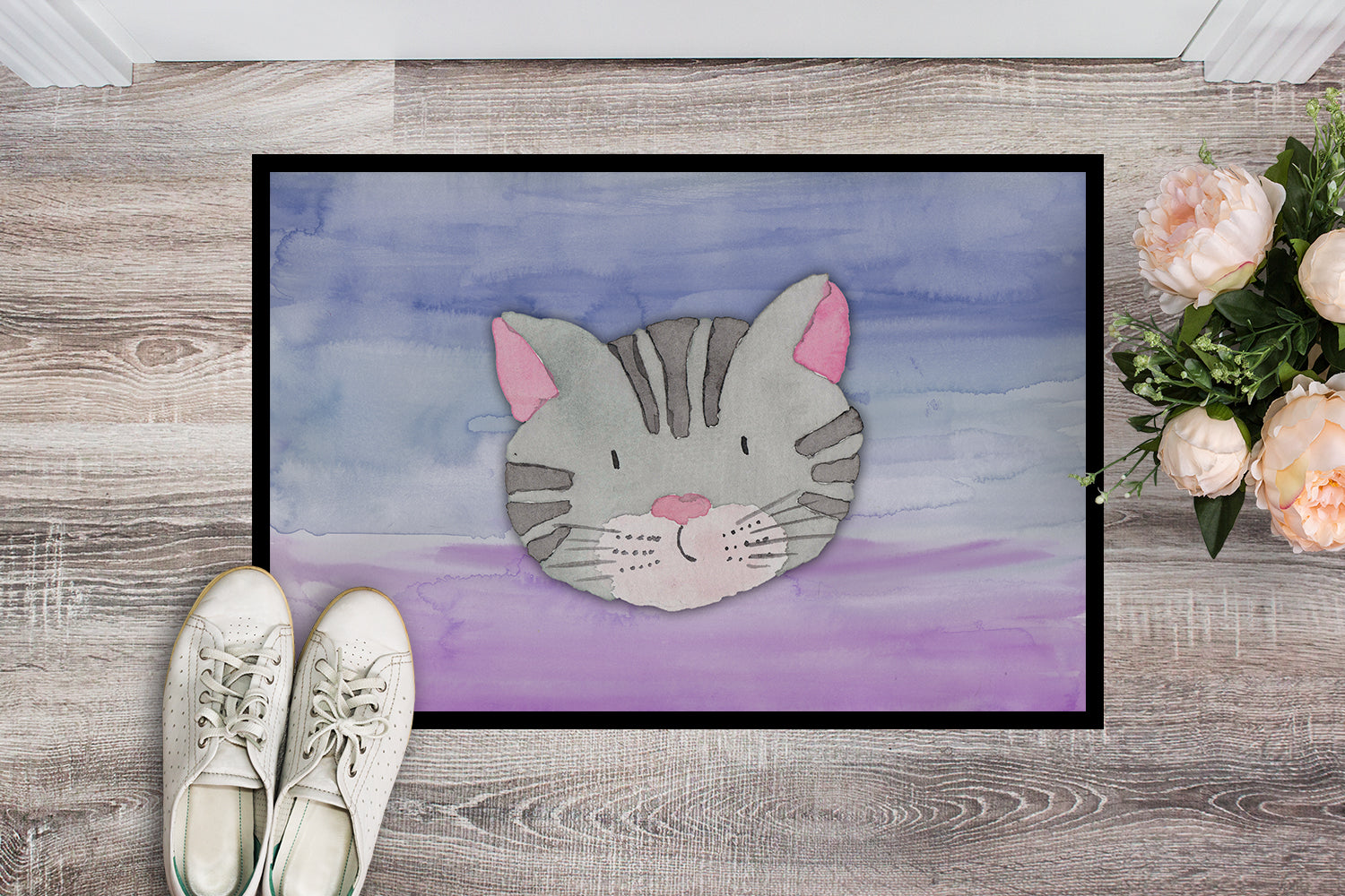 Caroline's Treasures Cat Face Watercolor Doormat - 18x27 Decorative Floor Mat – Indoor/Outdoor Rug with Artistic Flair BB7355MAT
