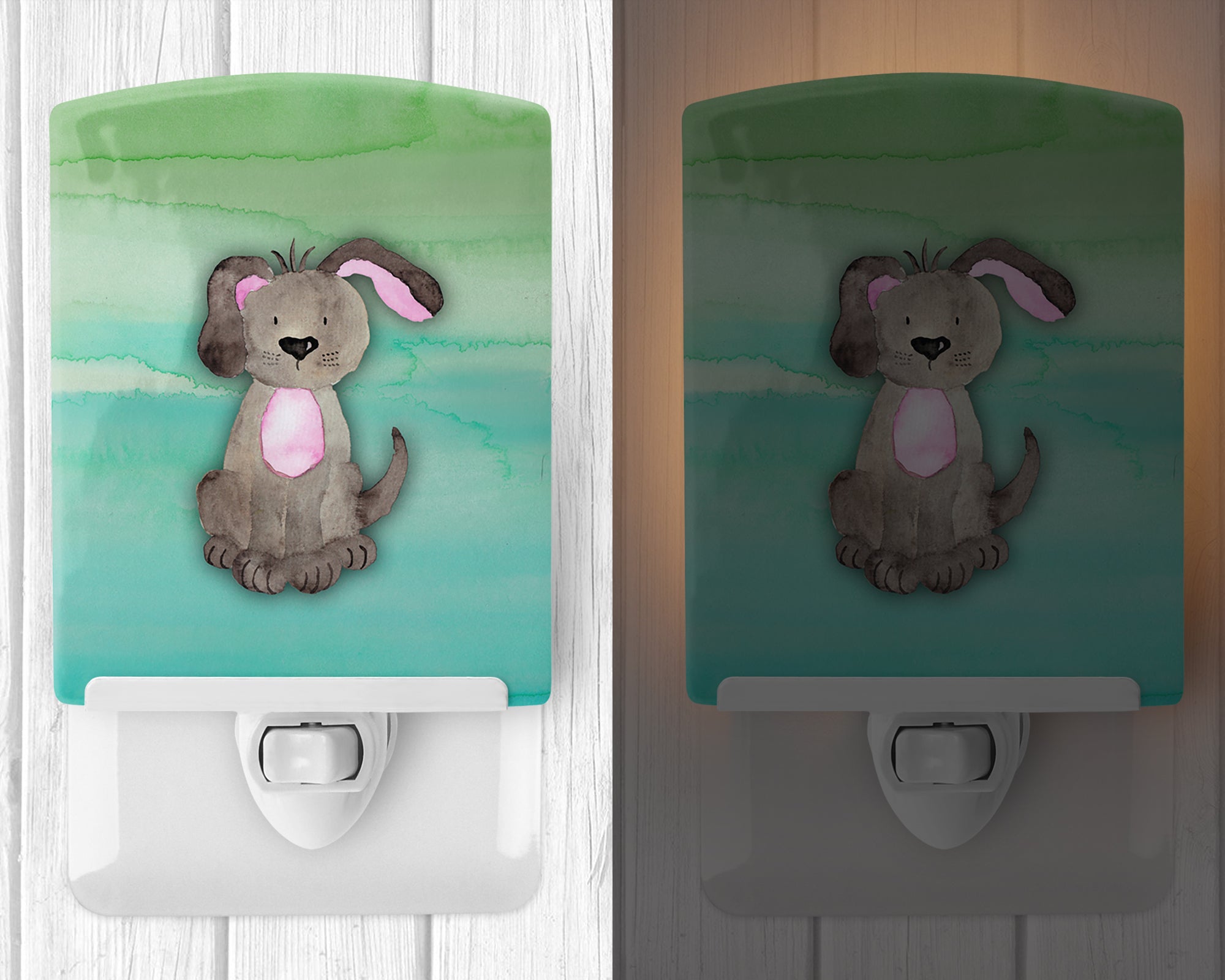 Dog Teal and Green Watercolor Ceramic Night Light BB7357CNL - the-store.com