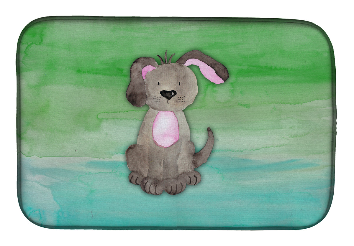 Dog Teal and Green Watercolor Dish Drying Mat BB7357DDM  the-store.com.